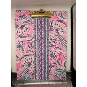 Lilly Pulitzer Clipboard Folio Padfolio Pink Pattern Gold Clip New